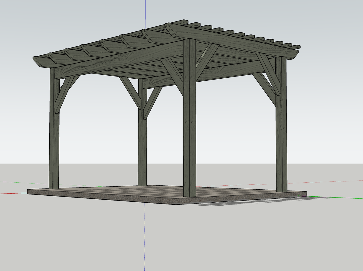 The 3D design of the 12×16 Lehi pergola, drawn before the build