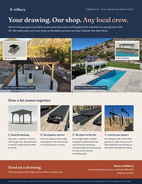Page one of the Stillbury kit sheet for landscape architects